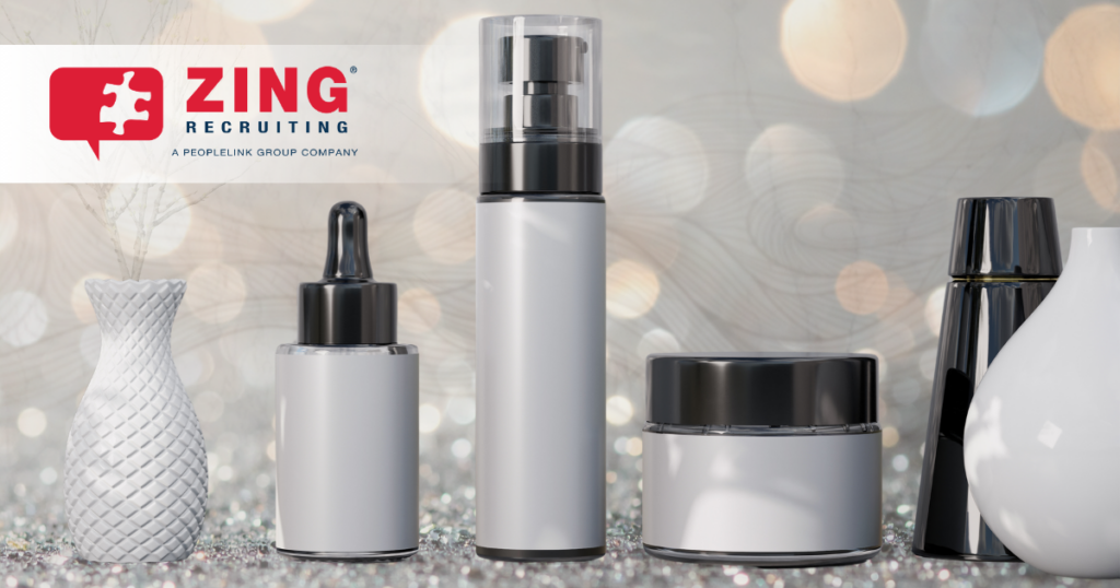 luxury cosmetic bottles and containers against a glittery background